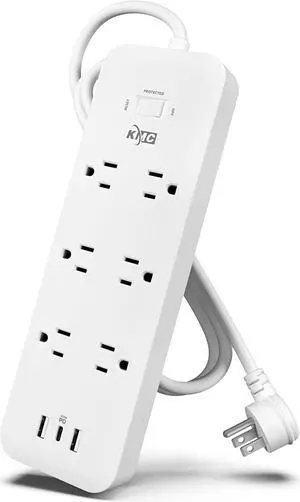 KMC USB-C PD Surge Protector 6-Outlet Power Strip, 30W Power Delivery USB-C Port, 2 USB-A Ports, 980J Surge Protection, 4-Foot Extension Cord, White KMC USB-C PD Surge Protector 6-Outlet Power Strip, 30W Power Delivery USB-C Port, 2 USB-A Ports, 980J Surge Protection, 4-Foot Extension Cord, White