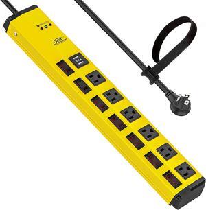 CRST Heavy Duty Power Strip with Individual Switches6 Outlet 2 USB Ports, 15A/1875W Metal Power Strip Surge Protector Circuit Breaker 1200 Joules, 6FT Mountable Power Strip for Garage, Workshop, Home