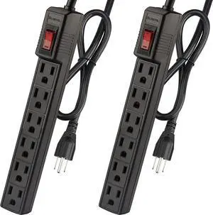Power Strip Surge Protector 2-Pack | 6 Outlets & 2 Ft Extension Cord, 1875W/15A 90 Joules, Overload & Surge Protection, Wall Mount for Home, ETL Listed Black Power Strip Surge Protector 2-Pack | 6 Outlets & 2 Ft Extension Cord, 1875W/15A 90 Joules, Overload & Surge Protection, Wall Mount for Home, ETL Listed Black