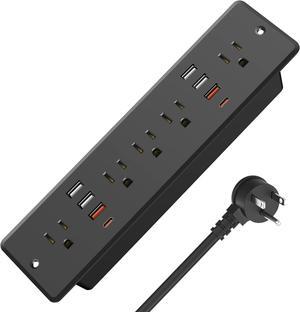 HHSOET 13 in 1 Recessed Power Strip Flat Plug, Fast Charging Furniture Outlet with USB, Conference Recessed Surge Protection Socket with 5 AC Plugs, 6 USB Ports 2 USB-C, 6ft Power Cord.(Black)