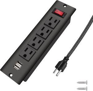 Recessed Power Strip with USB Flush Mount Power Outlet Built in Desktop Power Extension Cord Plug for Countertop Kitchen Drawer Conference Cabinet Nightstand Desk.