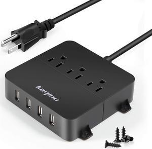 Power Strip with USB - Wall Mountable Power Strip with 4 USB Ports & 3 Outlets with On/Off Switch & 5ft Extension Cord for Cruise Ship, Travel, Hotel, Office (Black)