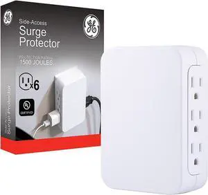 Pro 6-Outlet Extender Surge Protector Side Access Wall Tap Adapter 3-Prong 1200 Joules Warranty UL Listed White 10353