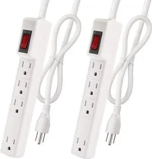 Power Strip Surge Protector 2-Pack - 4 Outlets & 2 Ft Extension Cord, 1875W/15A 90 Joules, Overload & Surge Protection, Wall Mount for Home Office, ETL Listed White