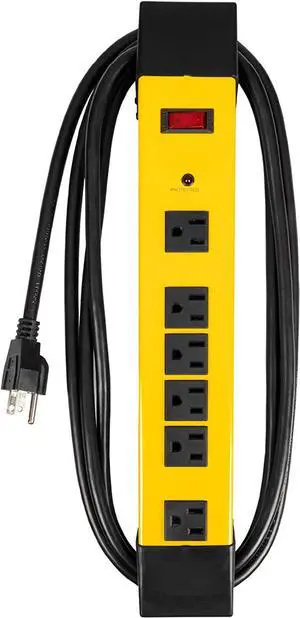 Heavy Duty Surge Protector Power Strip 6 Outlets, 14/3 SJT 9 ft Heavy Duty Extension Cord 3 Prong, Industrial Power Strip Black & Yellow Metal Surge Suppressor, ETL Listed