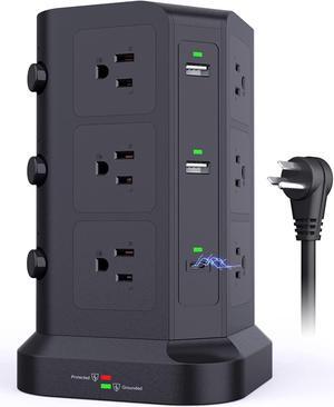 KOOSLA Dual 20W USB-C Power Strip Tower, Surge Protector Power Strip, Power Tower with USB Ports and Widely Spaced AC Outlets,1875W/15A, Charging Tower with 6.5ft Heavy-Duty Extension Cord Black