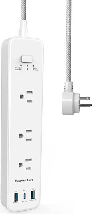Power Strip, PowerLot USB Power Strip Surge Protector, 3 Outlets & 32W USB (1 USB C& 2 USB A) PD Power Strip with Extension Cord 5ft, ETL Flat Plug Power Strip with USB for Home, Office,and Dorm Room