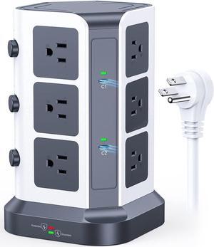 KOOSLA [65W] PD Power Strip Tower Surge Protector, USB C Desktop Charging Station with 12 Widely Spaced AC Outlets / 2 USB-C / 3 USB-A Ports, 6.5ft Heavy-Duty Extension Cord for Home Office Dorm