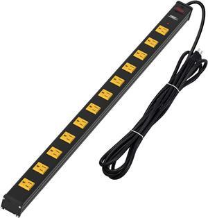 CRST Heavy Duty Surge Protector Power Strip Wide Spaced 12-Outlet 15 Feet Long Extension Cord with Mounting Brackets 15A Circuit Breaker 1800 Joules