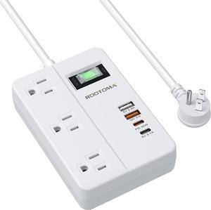 ROOTOMA PD 30W USB C Surge Protector Power Strip, Fast Charging Station 2 USB A & 2 USB C, 3 AC Outlets, 5ft Extension Cord with Switch 7-in-1 Desk Power Strip for for Home Office Dorm Room Essentials