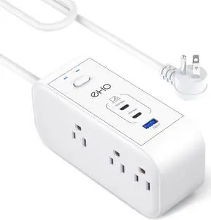 6FT PD 65W USB C Power Strip Surge Protector for Travel&Work, 9-in-1 Power Strip with 6 Widely AC Outlets&3 USB Ports, Overload Protection, Flat Plug, Wall Mount, Desk USB Charging Station, 1875W/15A