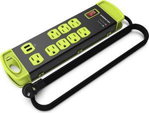 Monster Workshop Heavy-Duty Garage Power Strip Surge Protector - Mountable Heavy-Duty Wide-Spaced 8 Grounded AC & 2 USB-A Outlets with 14ft Angled Flat Plug - 1200 Joules - ETL Listed