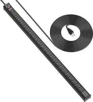 BTU Long Heavy Duty Power Strip 24 Outlet Large Metal Power Strip Garage Workshop Commercial Industrial Power Strip with Circuit Breaker.10FT Cord 15A 125V 1875W (Black)