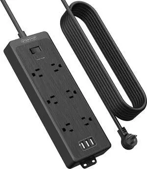 25 ft Extension Cord Power Strip with 6 Extra Widely Spaced Outlets, NTONPOWER Flat Plug Power Strip with 3 USB Port, 1700 Joules Surge Protector, 15A Circuit Breaker, Long Cord for Home Office, Black