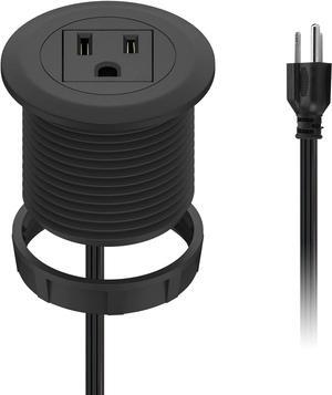 Mini Desktop Power Hub Grommet Socket, Flush-Mount Desk Outlet Build-in 1 US Standard Outlet with 6.56 FT Extension Power Cord, Recessed Power Strip Socket for Desk Nightstand Cabinet Counter