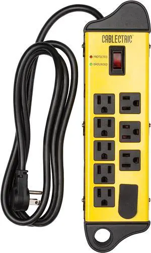 Heavy Duty Power Strip Surge Protector 8 Outlets with 6 ft Long Extension Cord 14 AWG, 15 Amp Metal Power Strip with 1350 Joules Surge for Workshop - ETL Listed