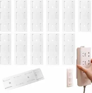 12 Pack Adhesive Punch Free Socket Holder, Self-Adhesive Desktop Socket Fixer, Power Strip Holder Fixator, Wall Mount Cable Management (White) 12 Pack Adhesive Punch Free Socket Holder, Self-Adhesive Desktop Socket Fixer, Power Strip Holder Fixator, Wall Mount Cable Management (White)