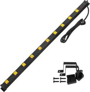 SURAIELEC 10 Outlet Long Power Strip Surge Protector, Industrial Heavy Duty Metal Shop Power Strip with Flat Plug, 1000 Joules, 15 AMP Breaker, 6FT Cord, Wall Mountable, for Work Bench, Shop, Garage