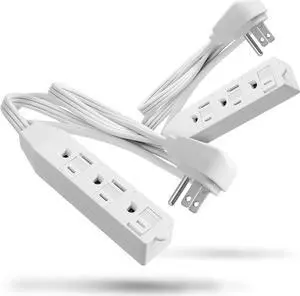 3 Outlet Power Strip 3ft - FosPower Cruise Ship Approved Small White Power Strip with Flat Plug & Safety Covers, Short 3 Foot Short Extension Cord, No Surge Protector, 3 Prong, ETL Listed -2PACK