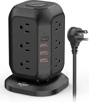 Power Strip with USB C Ports, AiJoy Surge Protector with 12 AC Outlet and 4 USB Ports, 10 FT Extension Cord, USB Charging Station with Overload Protection, Living Room, Office, Dorm