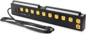Cable Matters 1350J Surge Protector with 15A Circuit Breaker, 10-Outlet Heavy Duty Power Strip with USB and LED Light (Mountable Industrial Power Strip Surge Protector) in Black for Garage, Workshop