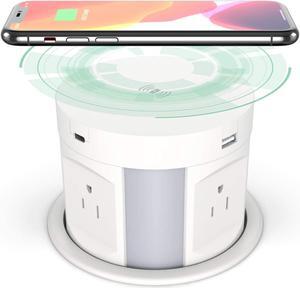 Automatic Pop up Outlet for Countertop Retractable Hidden Recessed Power Strip, 4 AC Outlets, 2 Type-A and 2 Type-C USB Port Pop Up Socket for Countertop Kitchen Office Table Workshop (White)