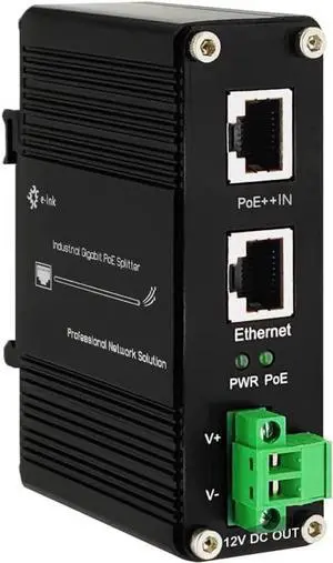 PoE Splitter 12V 802.3bt Compliant Gigabit Port, Industrial 10/100/1000Mbps IEEE802.3bt Power Over Ethernet Splitter Adapter with 12V Output for Surveillance Camera CCTV/VoIP Phone