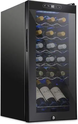 SCHMECKE 18 Bottle Compressor Wine Cooler Refrigerator w/Lock - Large Freestanding Wine Cellar - 41f-64f Digital Temperature Control Wine Fridge For Red, White, Champagne or Sparkling Wine - Black