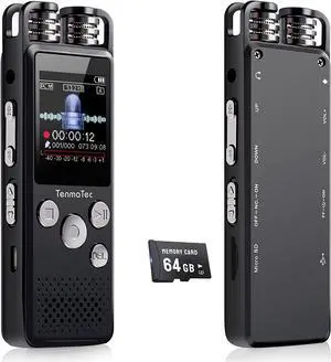 TenmaTec Voice Recorder with Playback,80GB Voice Activated Recorder with DSP Noise Reduction,Dual Microphones, Mp3,Speaker,Password Protect,for Music,Overdubbing,Studio,Dictation,Interview