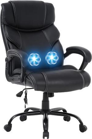 Big and Tall Office Chair 400lbs Heavy Duty Metal Base Ergonomic Massage Desk Chair with Lumbar Support Arms High Back PU Leather Executive Task Computer Chair for Home Office