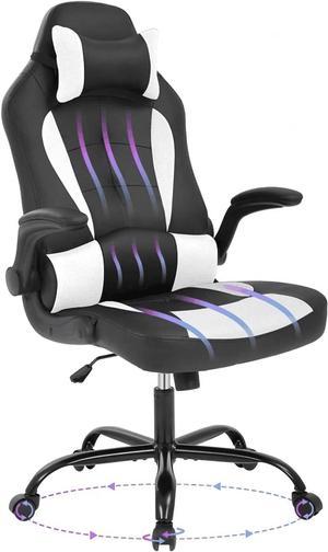 Meet perfect Racing Office Chair Gaming Chair High Back Computer Desk Executive Recliner Ergonomic Backrest & Seat Height Adjustable Swivel Rocker with Headrest & Lumbar Pillow Support- Black/White