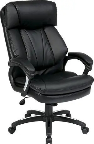 Office Star FL Series Oversized Faux Leather Executive Office Chair with Padded Loop Arms, Adjustable Height, Built-in Lumbar Support, and Tilt Control, Black