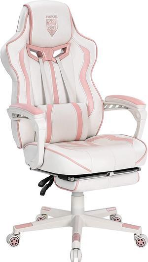 Vonesse Pink Gaming Chair PC Game Chair for Girls Racing Style Reclining Computer Chair with Footrest Office Ergonomic Gaming Computer Chair with Massage High Back Gaming Chairs for Adults