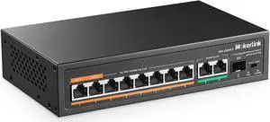 11 Port Gigabit PoE Switch with 8 PoE+ Port, 2 Gigabit Uplink, 1 SFP Port, 120W AI Detection, Qos, Fanless Metal Plug & Play Unmanaged Network Switch
