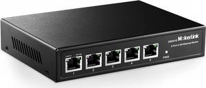 MokerLink 5 Port 2.5G Ethernet Switch, 5 x 2.5GBASE-T Ports, Compatible with 10/100/1000Mbps, Metal Unmanaged Fanless Network Switch