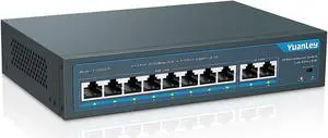 YuanLey 8 Port PoE Switch with 2 Gigabit Uplink, 8 PoE+ Port 100Mbps, 120W 802.3af/at, Extend Function, Metal, Fanless, Unmanaged Plug and Play Network Switch