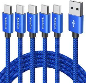 CLEEFUN USB C Cable [6ft, 5-Pack], Type C Cable Fast Charge, USB to USB C Charger Fast Charging Cord for iPhone15 Pro Max Samsung Galaxy S24 S23 S22 S21 S20 Ultra S10, Pixel, LG, Moto, Android Phone