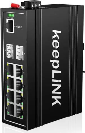 10-Port Industrial Gigabit PoE Switch, Managed with 8 PoE+@130W, 2 SFP Slots, DIN Rail Network Switch, IP40, Operating Temperature Range of -30°  75°C (-22°  167°F), Lifetime Protection