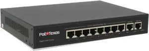 PoE Texas 8 Port PoE Switch - 802.3af/at Power Over Ethernet with 8 PoE+ Ports, 2 LAN Uplink, VLAN & Extender - 120W High Speed Unmanaged Wired Network Switch - Security Camera, Video & More