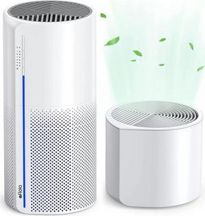 2 in 1 Air Purifier with Humidifier, 3 Stage Filters for Home Allergies Pets Hair Smoker Odors, Evaporative Humidifier, Auto Shut Off, Quiet Air Cleaner with Seven Color Light,MIROPRO