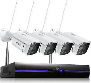 Gadpiparty REIGY 3MP WiFi Security Camera System with Floodlight Without Hard Drive, 2K Outdoor Home Surveillance Set 8CH 5MP NVR + 4X 1296P IP Cam, 2-Way Audio Remote View Color Night Vision Motion