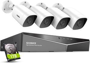 SANNCE 1080P Wired Security Camera System with 1TB Hard Drive, 5-in-1 Hybrid 8CH DVR and 4Pcs Surveillance CCTV Cameras with 100ft Night Vision, IP66 Waterproof, Easy Remote Access, 24/7 Recording