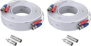 ANNKE 2 Pack Security Camera Cable 30M/100ft All-in-One BNC Video Power Cables, Extension Wire Cord for CCTV Cams DVR Surveillance System with 2X Connectors and 2X RCA Adapters-White