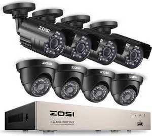 Gadpiparty ZOSI 8CH Security Camera System Full 1080P HD-TVI Video DVR Recorder with (8) 2.0MP 1920TVL Bullet/Dome Weatherproof CCTV Cameras NO Hard Drive,Motion Alert, Smartphone, PC Easy Remote Acc