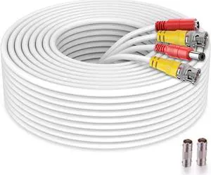 Bnc Cable 200ft All-in-One Siamese BNC Video and Power Security Camera Cable BNC Extension Wire Cord with 2 Female Connectors for All Max 5MP HD CCTV DVR Surveillance System (200ft Cable, White)