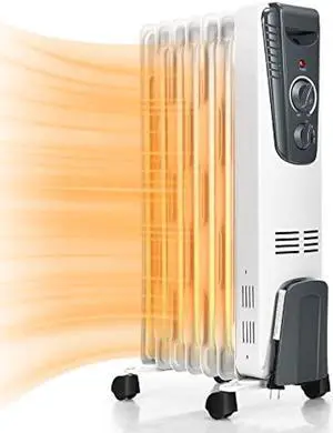 TANGKULA Electric Oil Heater, 1500W Oil Filled Radiator Heater w/Tip-over and Overheating Protection, Portable Radiant Heater with Adjustable Thermostat, 3 Heating Modes for Home Office
