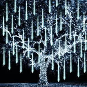 TW SHINE Christmas Meteor Shower Lights Outdoor, 864 LED 12" 24 Tubes Waterproof Snow Falling Rain Icicle Xmas Lights Decorations, White