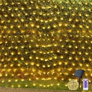 Net String Lights Solar Powered Outdoor Tree Light 15 x 5ft Mesh Light Garden Twinkle Light with Remote for Outdoor Lawn Yard Fence Indoor Decor(Warm White)