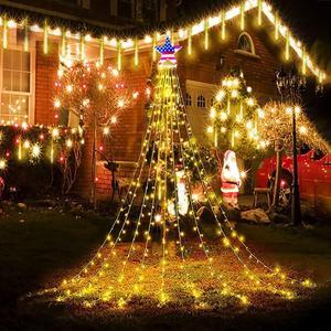 Christmas Tree Lights with Ring, 6.56FT x16 Lines 400LED Christmas Tree  Waterfall String Lights with 8 Modes Timer Waterproof Xmas Tree Fairy  Lights Indoor Outdoor for Xmas Tree Decor (Warm White) 