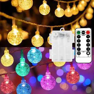 Mocalido 40ft Globe String Lights Battery Operated Outdoor, 80 LEDs Hanging Lights with Remote, Warm White & Multicolor Waterproof Fairy Lights for Outside Indoor Camping Tent Decor